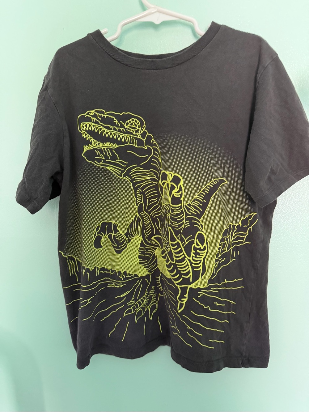 Boys Medium The Children's Place Black Tee with Neon Yellow Dinosaur Graphic